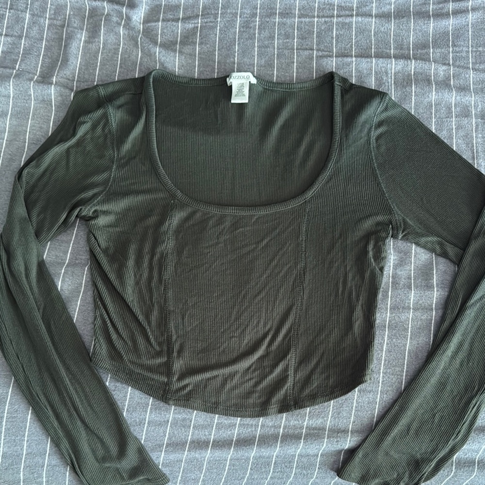 Bozzolo Olive Green Ribbed Long Sleeve Top